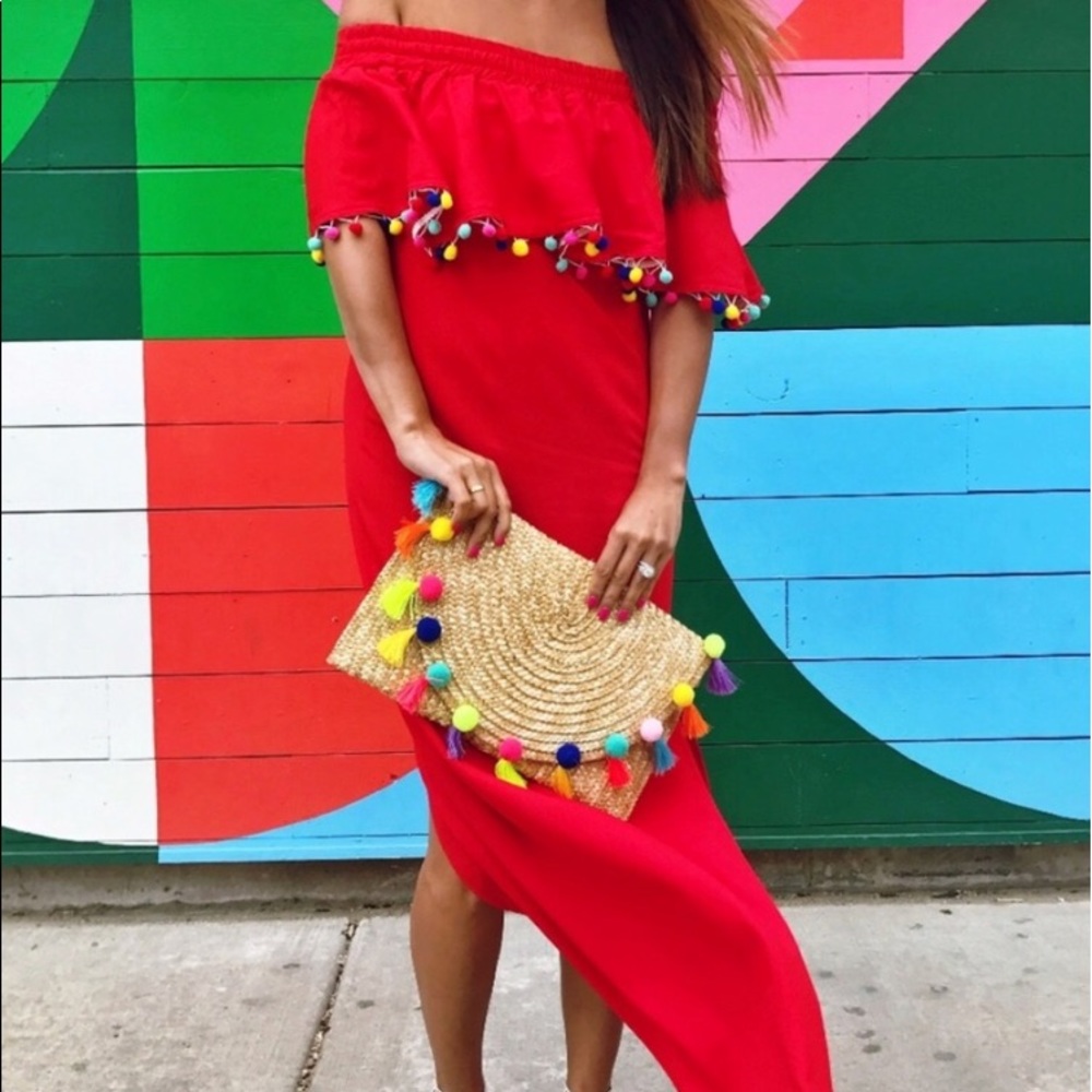 Red Pom Pom Maxi Dress